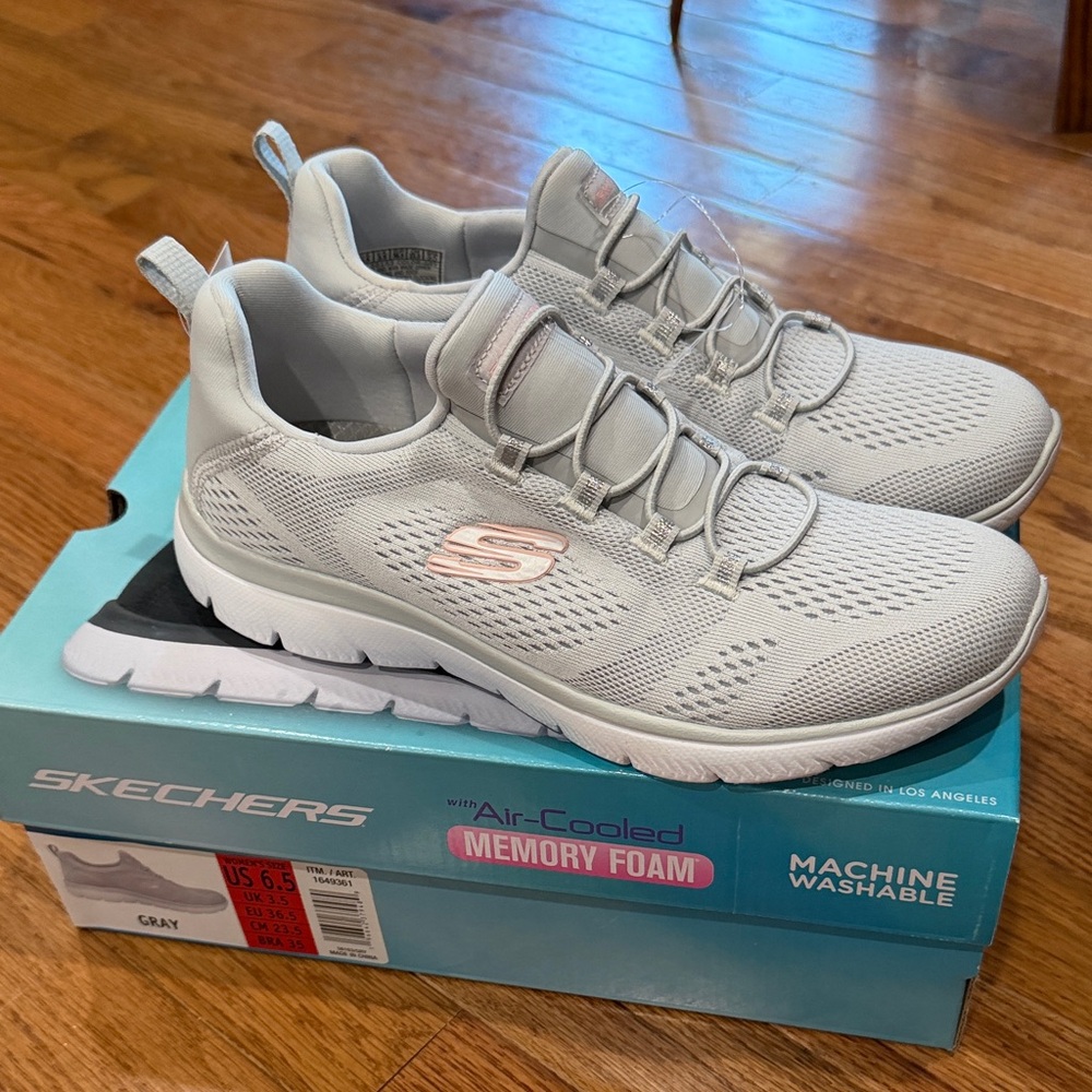 Skechers Air Cooled Memory Foam Light Gray Mesh Sneakers-NIB